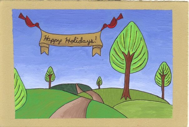 Soscia_Art's tweet photo. #YAM Challenge Day 5: I used to make hand painted cards every year, and this is one of my favorites from 2008. Acrylic on 5x7” rag paper with Sharpie pen. #youthartmonth #VAEA #VAartedyam20 #artjourney #landscape #vaeayam #yamday5 https://t.co/5dzK3U2ffe