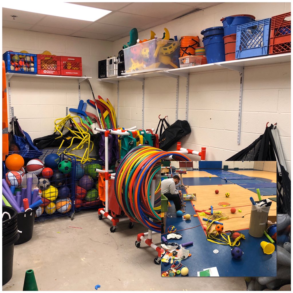 Mr_SBairPE's tweet photo. Equipment room defeated! 4 (ish) hours of hard work, but @MrGardner_JPS and I stand Victorious!!!! )and had time to conference with parents too. @JeffersonD87 #ProductiveNight https://t.co/CKABnSErK6