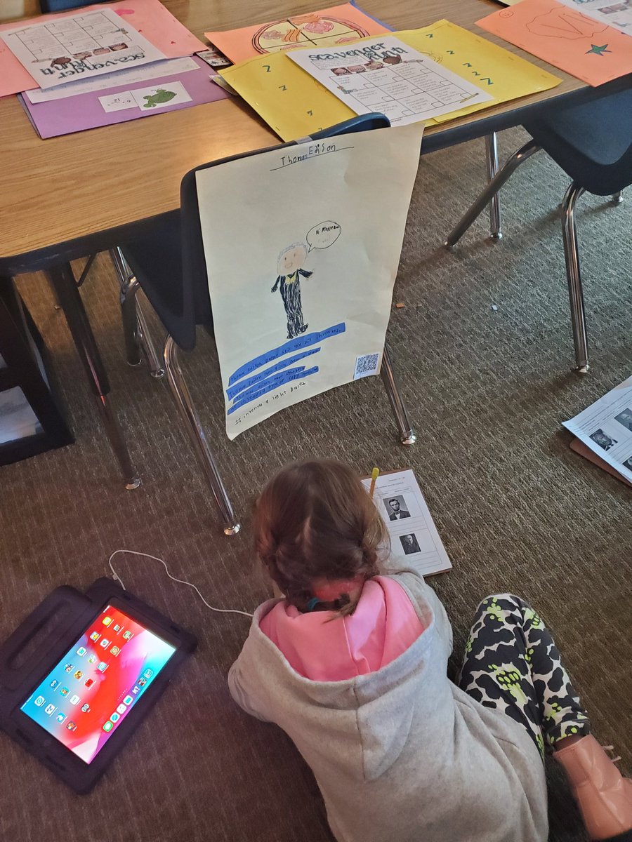 moreteachn's tweet photo. Our historical figures gallery walk today was a success.  Posters hung around the room with facts and a QR code to @ChatterPixIt. #scottproud #FISD1 https://t.co/JPlsqefrwK