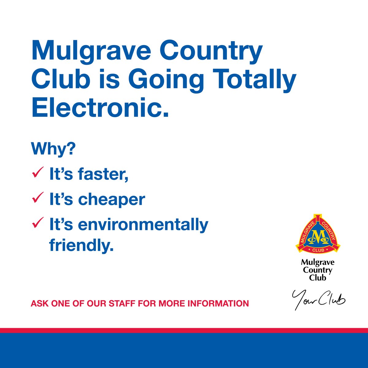 #MulgraveCC is going completely digital! Please talk to one of our friendly staff for more information.