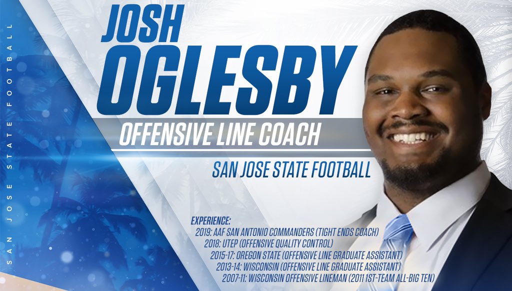SanJoseStateFB's tweet photo. Spartan Nation, help us welcome new Offensive Line Coach @CoachOglesby to the #SpartanFamily!

🔗 https://t.co/mnfNYm2VL1

#SpartanUp https://t.co/SRrtAVr23m