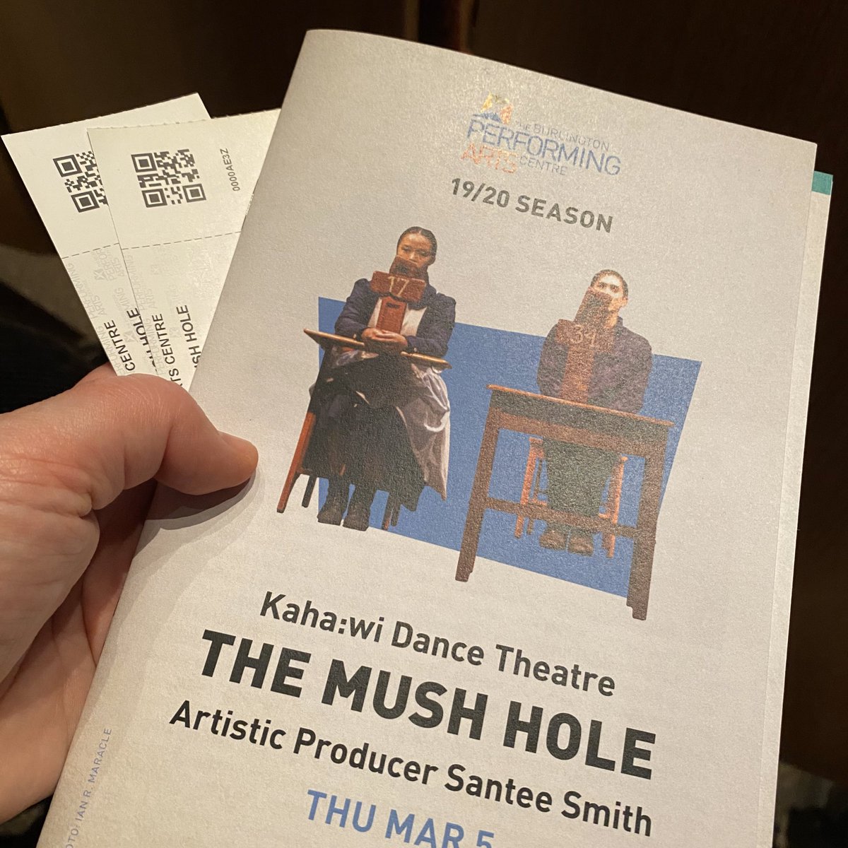 Kati_Ivanyi's tweet photo. Deeply powerful performance and talk “The Mush Hole” by @SanteeSmith @KahawiDance and Roberta Hill at @BurlingtonPAC tonight! @woodlandcc @McMasterAlumni #savetheevidence #truthandreconciliation #mohawkinstitute https://t.co/tLz02rRJ2o