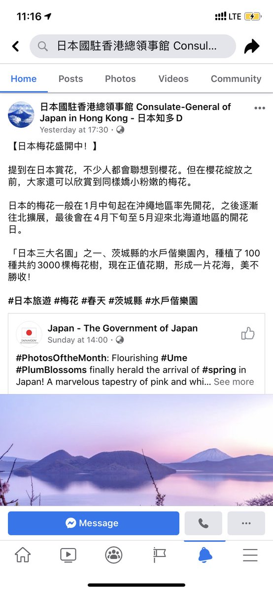 jeromyu's tweet photo. Just before the visa-free suspension due to #Coronavirus, The Japan Embassy in HK share a post asking people to visit Japan to see the plum blossom, What a gaffe. https://t.co/ZWnYsSAbEf