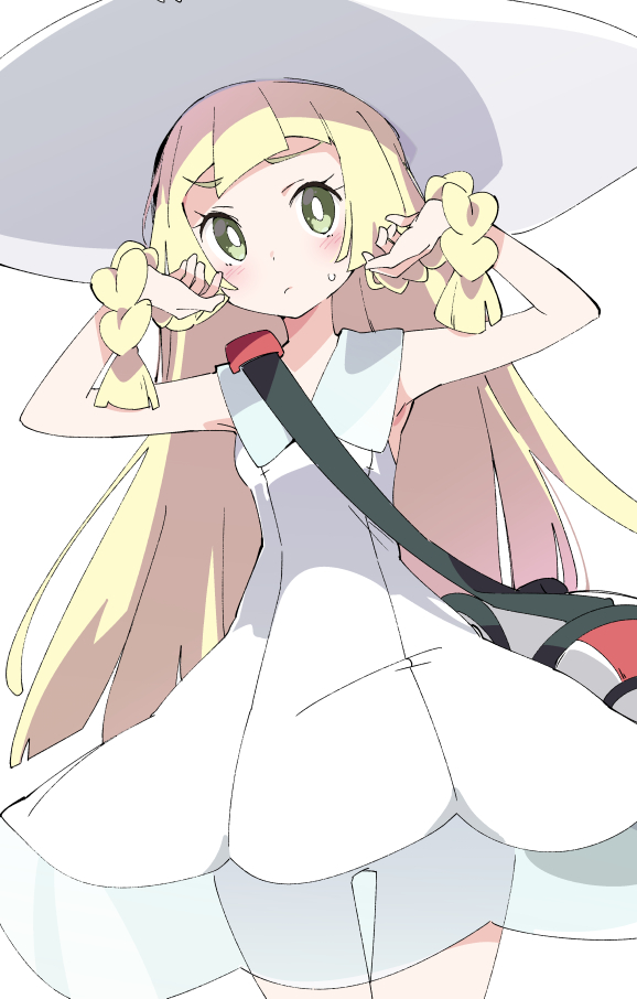 lillie (pokemon) 1girl bright pupils white pupils long hair blonde hair hat solo  illustration images