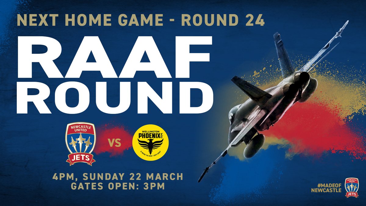 NewcastleJetsFC's tweet photo. We're away from home for a little while, but when we return... it'll be loud. #RAAFRound #MadeOfNewcastle
🎫 https://t.co/DYQKgdc5aA https://t.co/YALGSCaFos