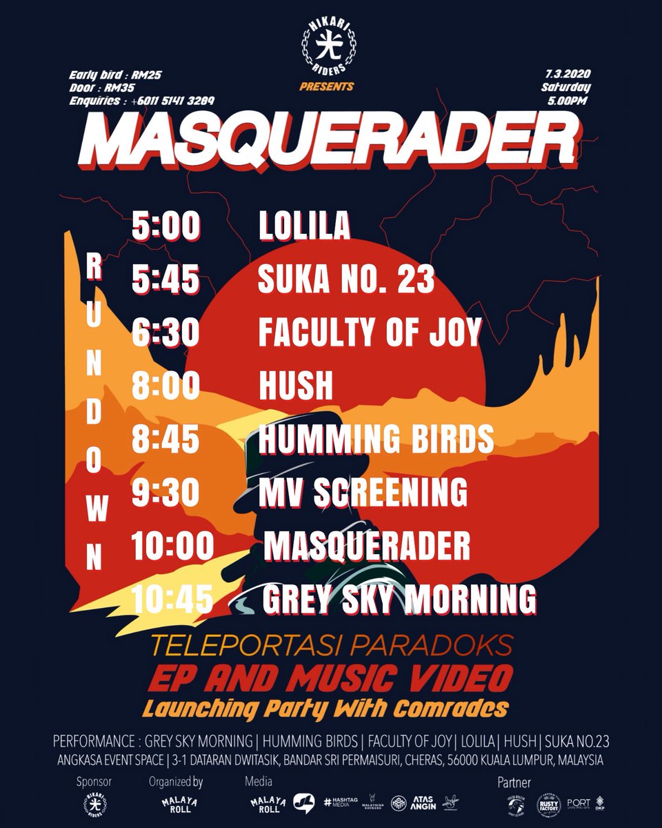 Ziqrill Zapri (@ziqrillz) on Twitter photo Esok pulak, kasi chance aku berseronok dengan <a href="/facultyofjoy/">FOJ</a> dekat tempat yang sama sempena <a href="/MasqueraderBand/">Masquerader Band</a> punya pelancaran EP dan video muzik baru !
Kalau berkelapangan, jom !
Contact <a href="/MalayaRoll/">MALAYA ROLL</a> untuk beli tiket.
Jumpa esok ! Esok pulak, kasi chance aku berseronok dengan <a href="/facultyofjoy/">FOJ</a> dekat tempat yang sama sempena <a href="/MasqueraderBand/">Masquerader Band</a> punya pelancaran EP dan video muzik baru !
Kalau berkelapangan, jom !
Contact <a href="/MalayaRoll/">MALAYA ROLL</a> untuk beli tiket.
Jumpa esok !