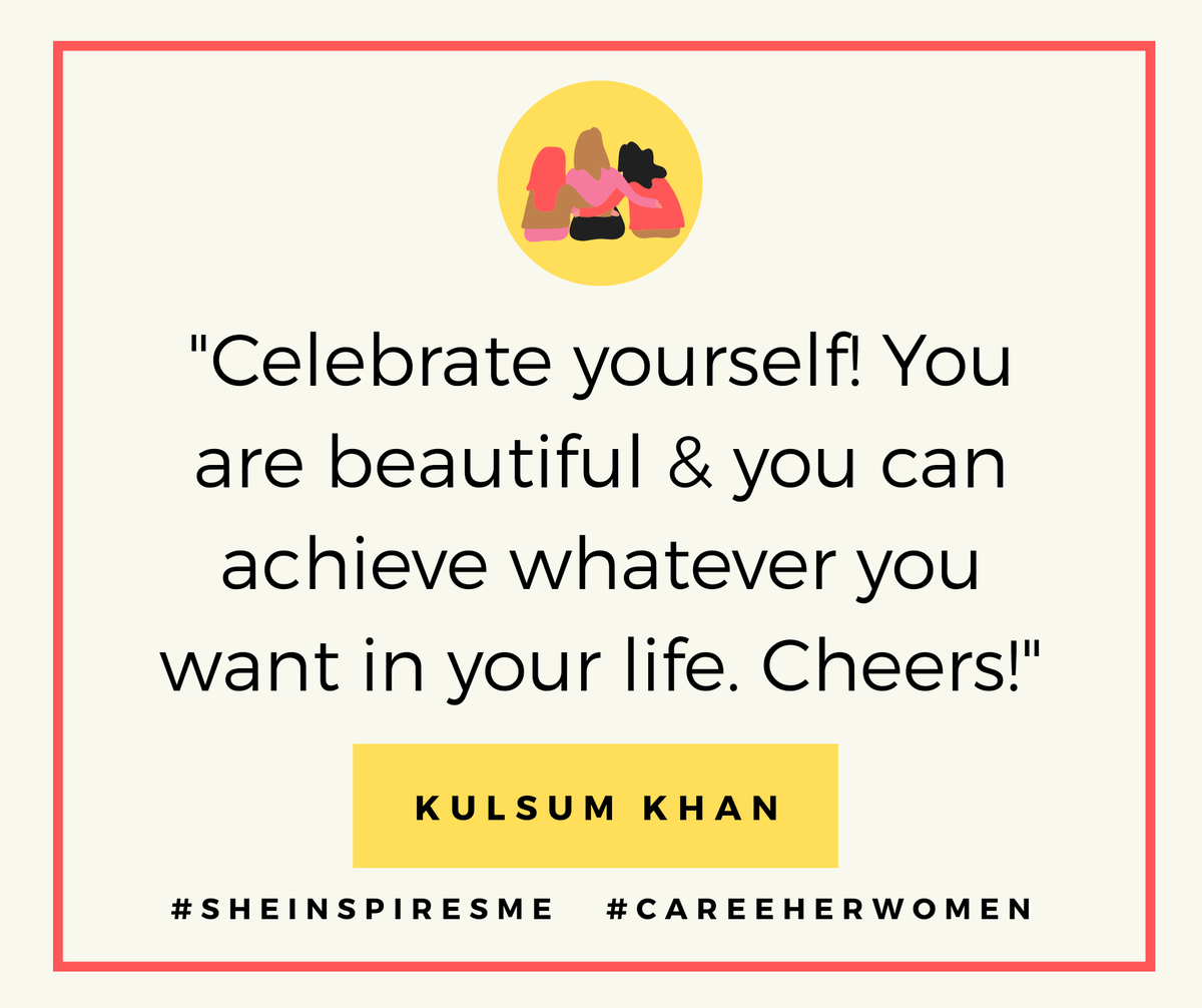 Caree_Her's tweet photo. We asked CareeHer Women

"What Advice Would You Give to Women in Your field. "

This is what Kulsum Khan, 
@agirlwithID has to say 👇

Entrepreneur &amp; Trainer at 
@kulsumkhan

https://t.co/zJDHcemkHW

#WomenHistoryMonth #sheinspiresme #careeher https://t.co/9MyzbG9NxP