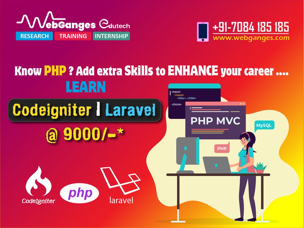 WebgangesL's tweet image. ✌️ 𝗝𝗢𝗜𝗡 🔥𝗣𝗛𝗣 🔥𝗖𝗼𝗱𝗲𝗜𝗴𝗻𝗶𝘁𝗲𝗿 🔥𝗟𝗮𝗿𝗮𝘃𝗲𝗹 𝗧𝗿𝗮𝗶𝗻𝗶𝗻𝗴 𝗮𝗻𝗱 𝗜𝗻𝘁𝗲𝗿𝗻𝘀𝗵𝗶𝗽 𝗣𝗿𝗼𝗴𝗿𝗮𝗺 ✌️

Become an expert #PHP (#Codeigniter or #Laravel #MVC Framework) professional developer with Hands-On Training at WebGanges Edutech. 
#WebsiteDeveloper