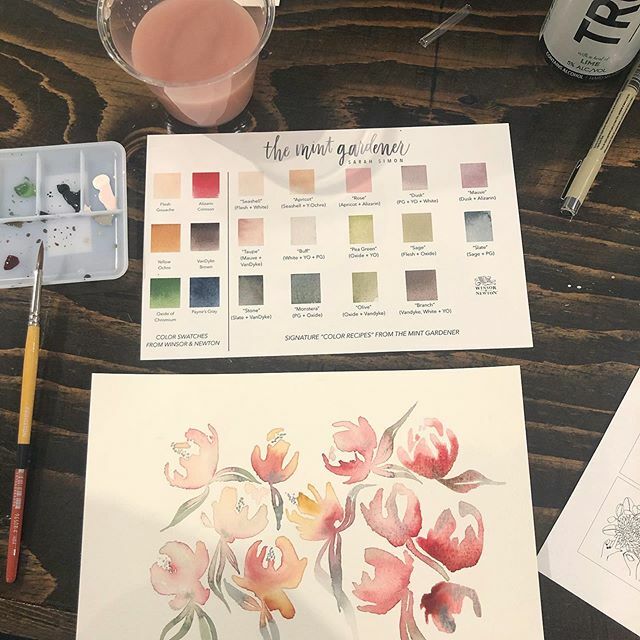 Girls night out with @kerrykphoto at the <a href="/themintgardener/">themintgardener</a> #watercolor workshop Definitely a work in progress 😆 
#bjonesphotography #seattleweddingphotographer #arworkshops #themintgardener ift.tt/2PRfjvU