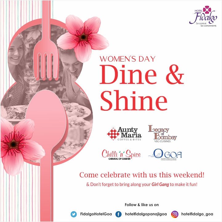 FidalgoHotelGoa's tweet image. A big shout out to all the ladies out there, celebrate this Women’s Day with your girl gang at Hotel Fidalgo and avail some exclusive dining discounts. 
#Hotelfidalgo #Panaji #goa #womensdaycelebration #discounts #exclusiveoffer #lunch #dinner #weekendcelebration