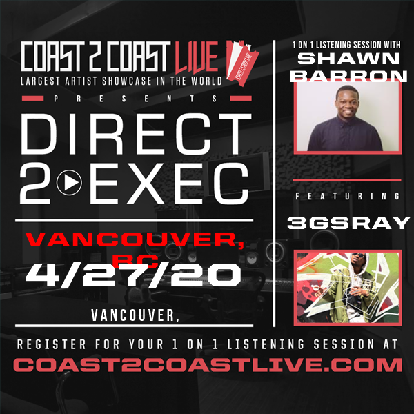 Official_3gsray's tweet photo. Vote for me to perform for a Major Label A&amp;R at #Direct 2 Exec Vancouver, BC 4/27/20 - A&amp;R at Motown/Capital Records! https://t.co/JC9XYhHSjN #Coast2Coast https://t.co/tkTegJM2n5