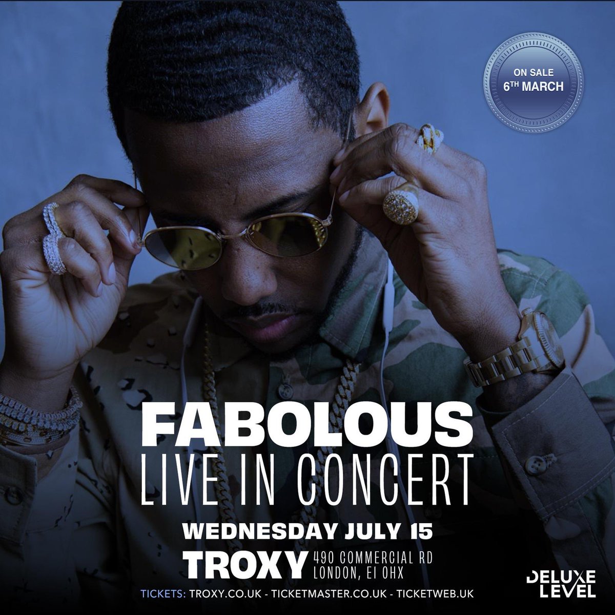 Deluxe Level Music (@deluxelevel) on Twitter photo 🔊ANNOUNCEMENT🔊FABOLOUS has announced a LONDON show on 15th July at Troxy London. Tickets go on sale 6th March at 10am via ticketweb.uk and dice.fm
<a href="/MartianB2A/">Martian 🇯🇲</a> 🔊ANNOUNCEMENT🔊FABOLOUS has announced a LONDON show on 15th July at Troxy London. Tickets go on sale 6th March at 10am via ticketweb.uk and dice.fm
<a href="/MartianB2A/">Martian 🇯🇲</a>