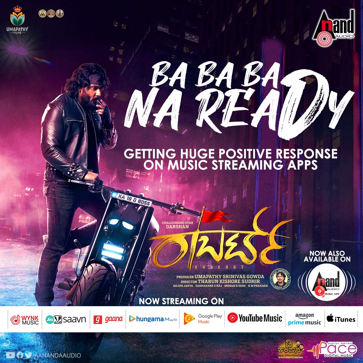 Dcompany171's tweet photo. Getting Huge Positive Response On Music Streaming Apps #BaBaBaNaReady 
#ChallengingStarDarshan
#DBoss 
#RoberrtFirstSingle #RoberrtFirstSong 
@dasadarshan @TharunSudhir @umap30071 @UmapathyFilms @StarAshaBhat https://t.co/ojxy63lzkq