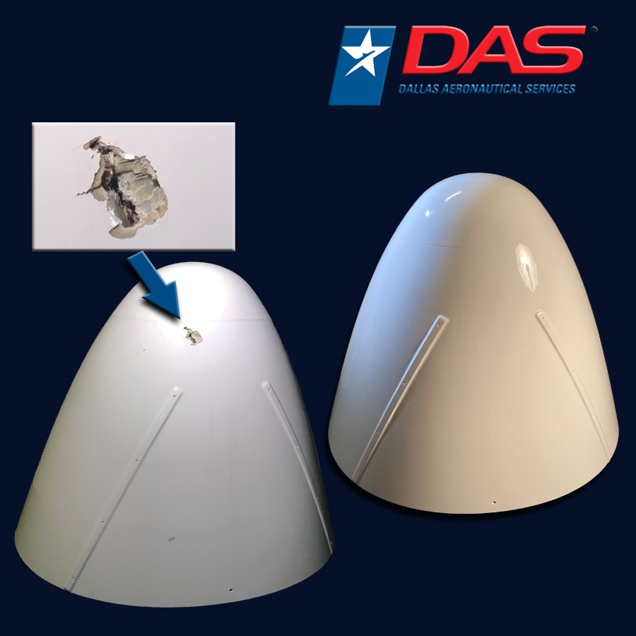 DallasAeronaut1's tweet image. Learjet 45 Radome with tow bar damage. We pulled our weight getting this nose out on time! 
#beforeandafter #RadomeRepair #Lear45 #bizav
