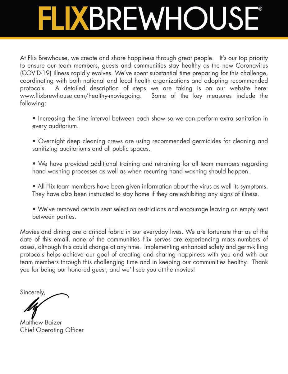 Flix's response to the COVID-19 virus, more details can be read at our website at flixbrewhouse.com/healthy-movieg…
