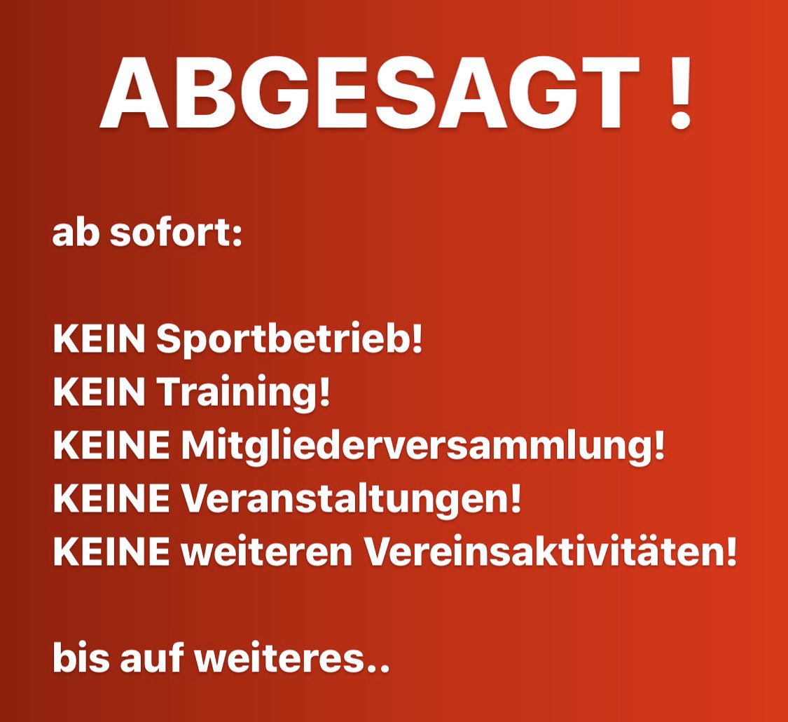 svpforzen's tweet photo. ‼️Aus gegebenem Anlass‼️⠀⠀
⠀⠀
Um niemanden unnötig in Gefahr zu bringen und unseren Teil zur Eindämmung des Coronavirus zu leisten, werden bis auf weiteres alle Vereinsaktivitäten eingestellt. (1/3) https://t.co/sTlxwsUiSU