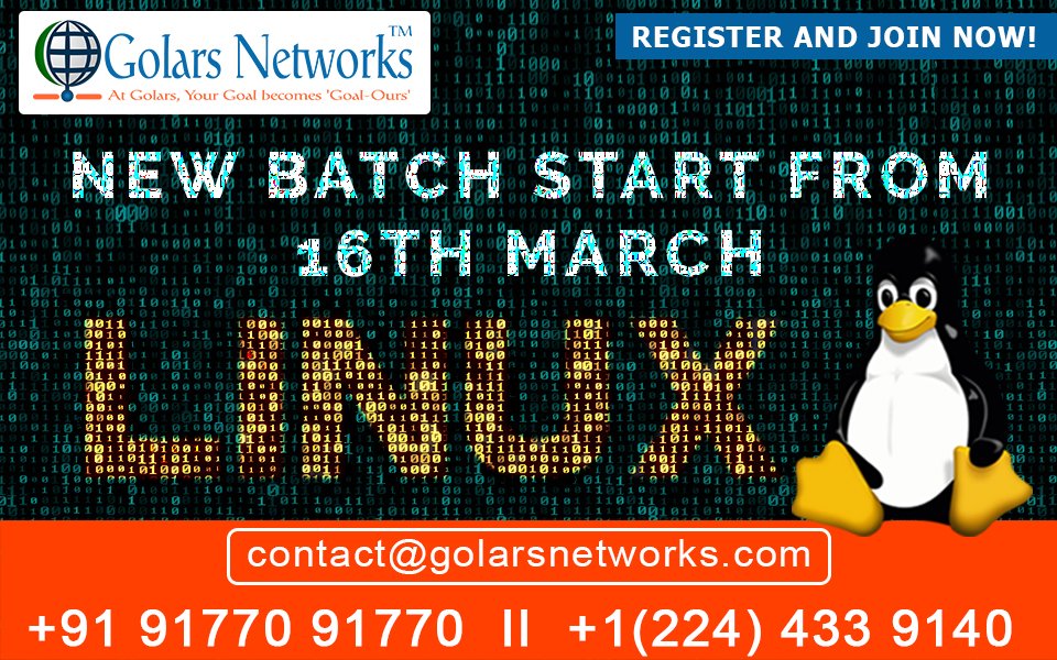 GolarsNetworks's tweet photo. LINUX - New Batch Start From 16th March

For More Details Please Visit: #405 4th Floor, HUDA Maitrivanam Building, Ameerpet, Hyderabad-500038

#9177091770

https://t.co/2GLFsCbEEV https://t.co/Qy0ZN4rXJt