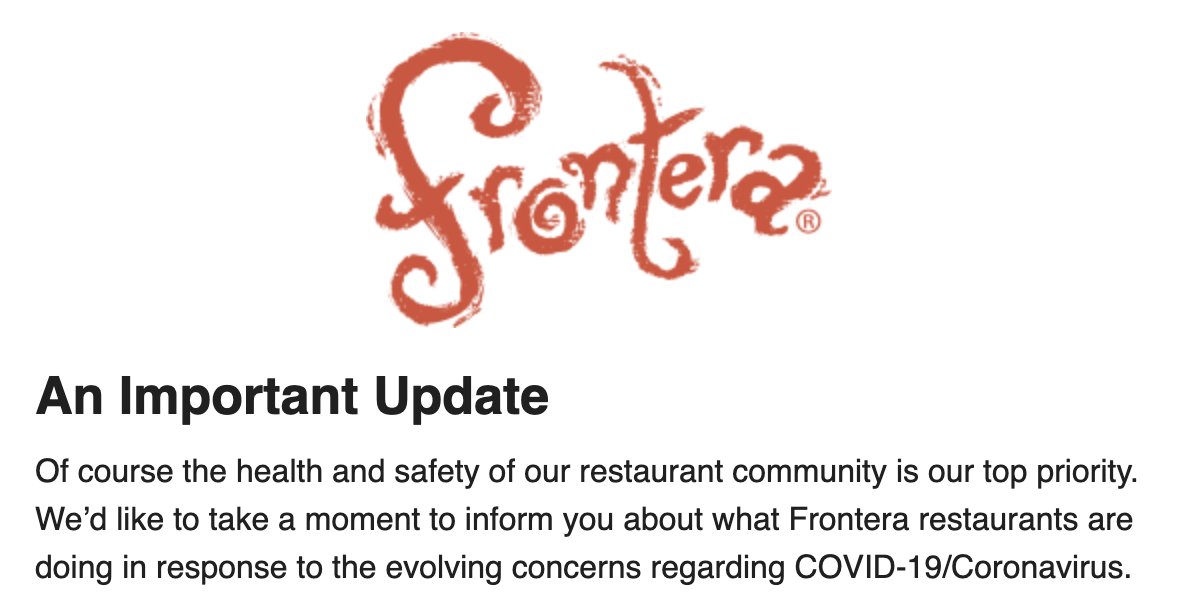 The Frontera family of restaurants are going above &amp; beyond. Stop in for generous-spirited Mexican hospitality, wood-fired cooking and a cellar full of #Baja wine.

Full statement here: rickbayless.com/a-word-on-heal…