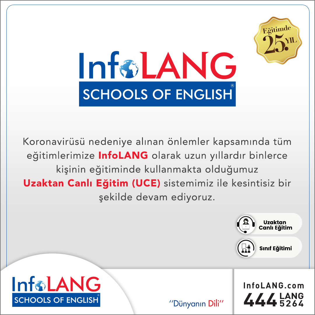 InfoLANG_'s tweet photo. Koronavirüsü nedeniye alınan önlemler kapsamında tüm eğitimlerimize Bilişim Eğitim Grubu olarak uzun yıllardır binlerce kişinin eğitiminde kullanmakta olduğumuz Uzaktan Canlı Eğitim (UCE) sistemimiz ile kesintisiz bir şekilde devam ediyoruz/edeceğiz.
https://t.co/yuCku8LBl4 https://t.co/dVGSGCrLyB