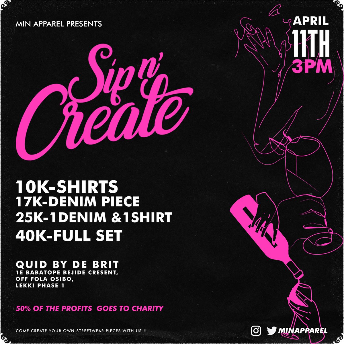 MinApparel's tweet photo. LESS THAN 30 DAYS TO YOUR SIP N CREATE! 
Get your tickets ASAP limited seats available. DM us today! Come express your inner artist. And remember NO EXPERIENCE NEEDED 
#sipandpaint #sipandshop #streetart #streetwear #fashion #lagos #saturdayvibes #graffiti #april  
#mingang #art https://t.co/OIUOWfOePR