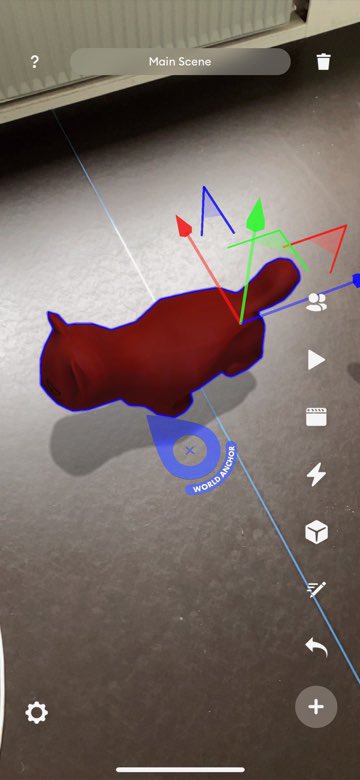 Luckily I could quickly respond by showing the origin at tail height. It’s easy to lift the cat using two fingers in order to put her on the right plane and get some shadows. 
We share <a href="/torchapp/">Torch AR</a> projects with students to keep connected online. It’s as easy as sharing Google docs.