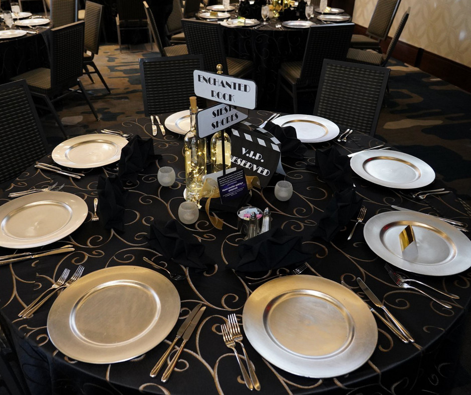 ltfilmfestival's tweet photo. Our table settings at the #SonestaBeeCave were beautiful. A huge thanks to Peggy Schatz and her creativity. The street signs represent real streets and attractions in Lake Travis. #LTFF2020 #WhereTheStarsComeToShine #BOTF Party. https://t.co/hKiPmtnGIZ