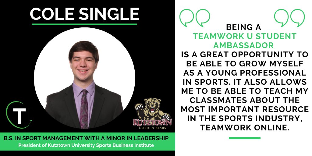 TeamWork_Jobs's tweet photo. We are excited to feature one of our @KutztownU TeamWork U ambassadors, Cole Single, for our #FridayFeature.

Cole is a junior studying Sport Management with a minor in Leadership. Cole is also the President of Kutztown University's Sports Business Institute! https://t.co/bszVVohkmX