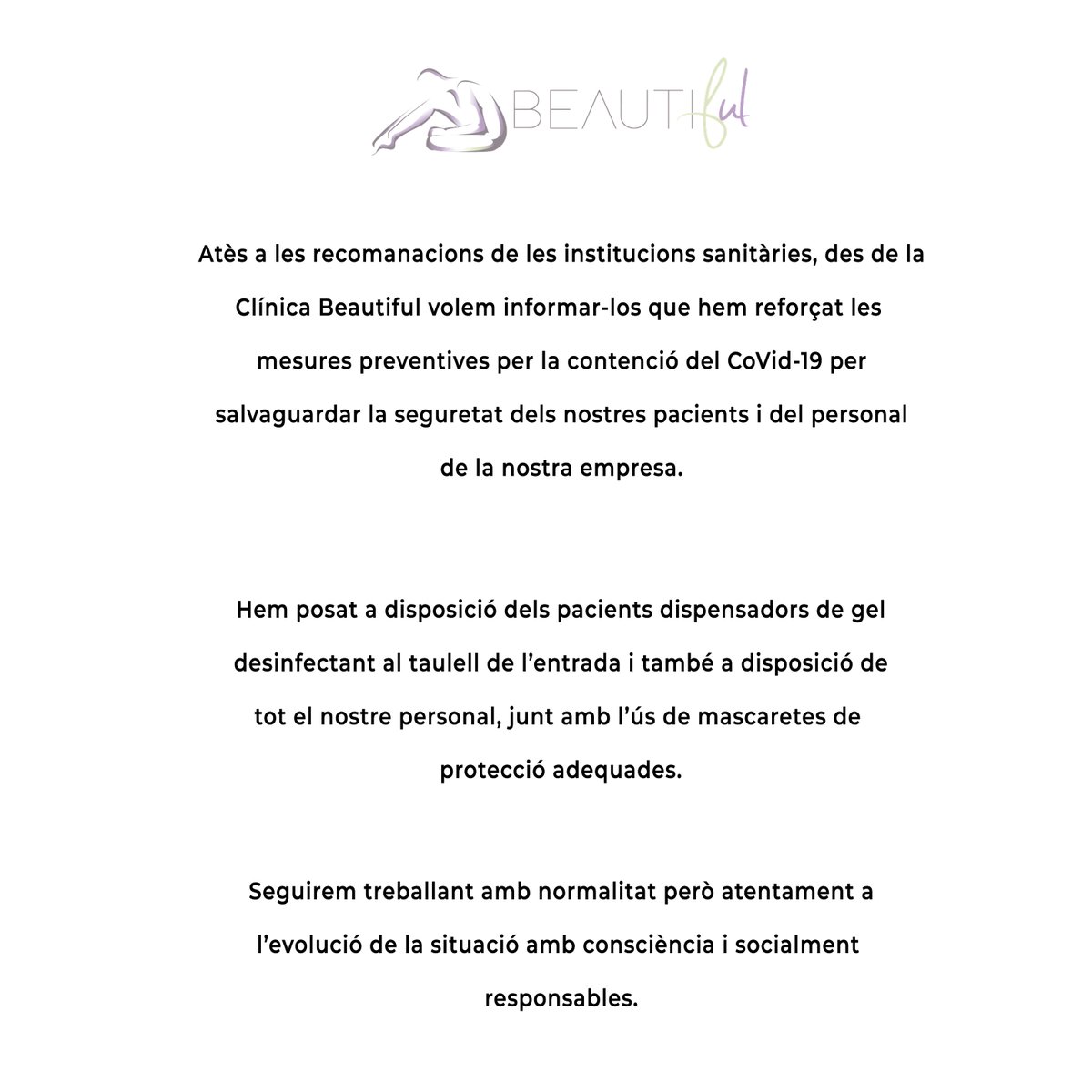 ✔En #ClinicaBeautiful hemos adoptado las siguientes medidas con el fin de garantizar la prevención y la correcta aplicación de las normas sanitarias.⁣

#ClinicaBeautifulTarragona #Tarragona #Coronavirus #CoVid19