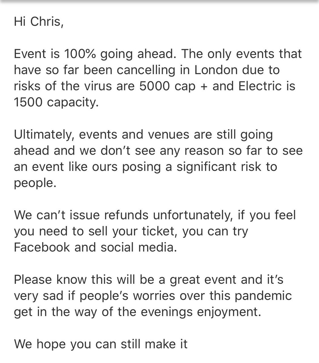 If posting this will prevent the #corona spread just a little, then its’s money well spent. disappointed by the #promoters for this #ignorant and #careless point of view! ps: you won’t see me there.