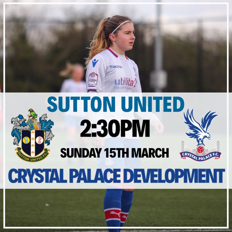 Crystal Palace WFC Development B (@cpwfcdevb) on Twitter photo On Sunday we play in the Semi-Final of the Capital Women’s Cup against Sutton United Women FC 🏆⚽️ Tickets are available on the day Adults £5, U16s & 65+ £3 & U10s free!
🆚 <a href="/SuttonUtdWomen/">Sutton United Women F.C.</a>
🏟 Borough Sports Ground, Sutton, SM1 2EY
⏰ 14:30 KO On Sunday we play in the Semi-Final of the Capital Women’s Cup against Sutton United Women FC 🏆⚽️ Tickets are available on the day Adults £5, U16s & 65+ £3 & U10s free!
🆚 <a href="/SuttonUtdWomen/">Sutton United Women F.C.</a>
🏟 Borough Sports Ground, Sutton, SM1 2EY
⏰ 14:30 KO