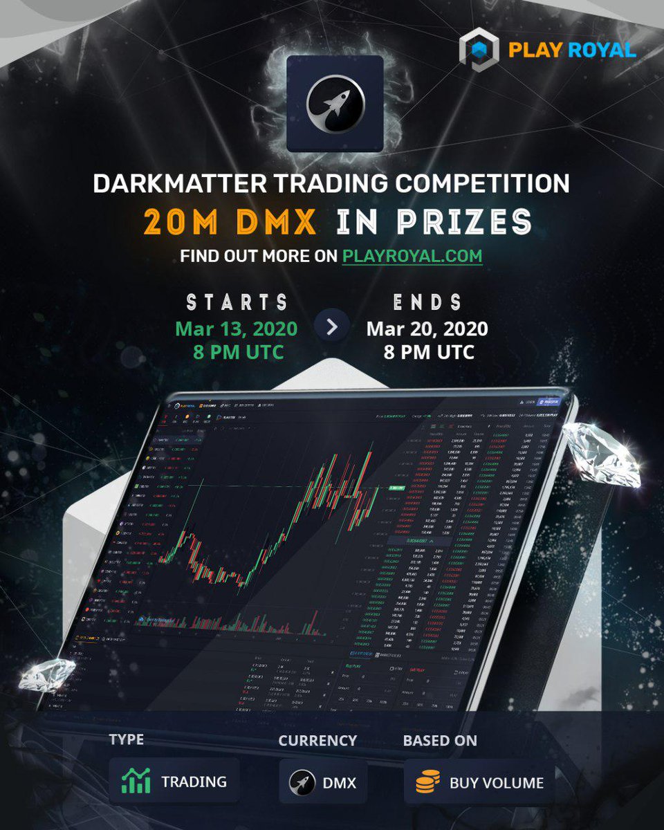 PlayRoyal_EN's tweet photo. $DMX/#TRX
Trading competition Starting soon 
March (13th - 20th)
Check the Image for more Details!

@MoonMarketingUS
@Tronfoundation @DappRadar @DappStats
 
https://t.co/ZwSLtYXZ19

#Btc #Bitcoin #ETH #USDT #cryptocurrency #Exchange #Playroyal #royalexchange #Crypto #CryptoNews https://t.co/UbDBHpcvvJ