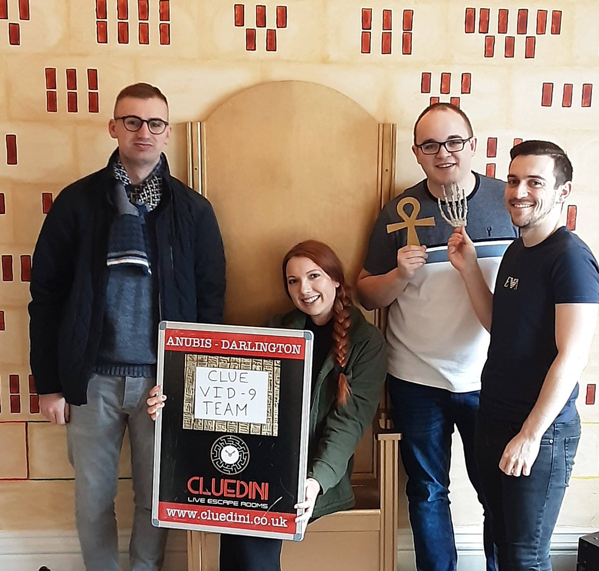 🦂 CLUE VID-19 TEAM : Explorers Cameron, Blair, Ryan &amp; Roisin
#tombraided in 54 minutes!

Up for the challenge?
Book Now @ cluedini.co.uk

🕰 One Hour
🧩 One Room
🔑 One Mission