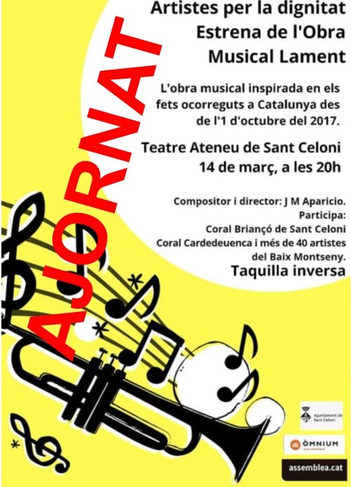 CBrianco's tweet photo. Us comuniquem que degut a les recomanacions de prevenció i propagació del COVID-19 s’ha hagut d’ajornar l’Obra Musical Lament. Tan bon punt puguem informar d’una nova data us ho farem saber. https://t.co/taG0fFH5Fr