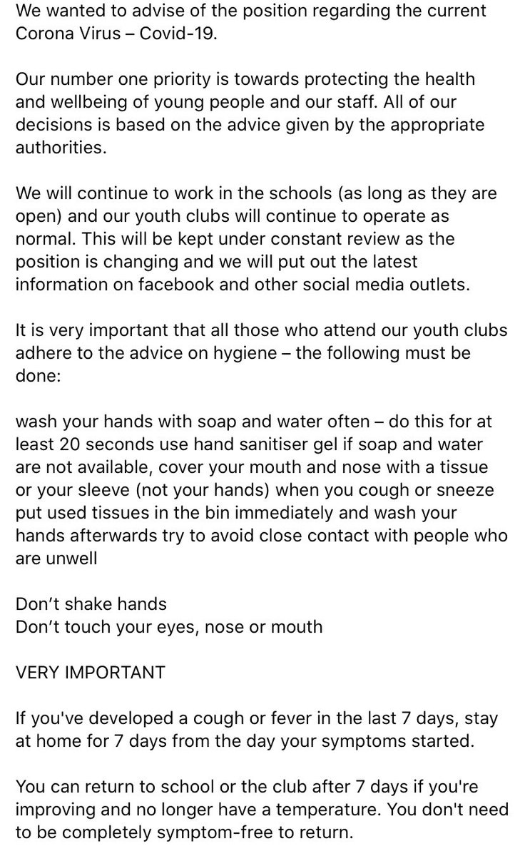 GrantonYouth's tweet photo. *Announcement - Covid-19 update* 

All our services I’ll will remain open as normal, until we receive information from relevant authorities that officially advises us otherwise. Please see a statement bellow and advice if your considering yours or your child’s participation https://t.co/lZeX5bA1rh