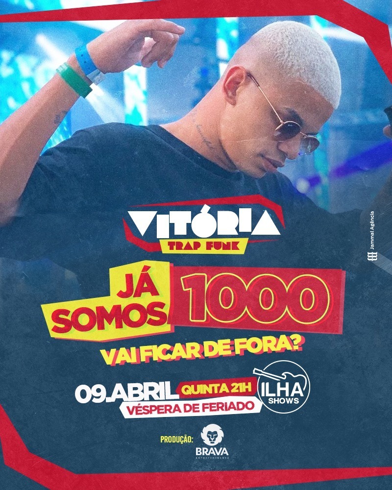 Já somos mais de 1.000 que garantiram os ingresso com antecedência. Vai ficar parado olhando os lotes subirem? Garanta já o seu ingresso. Previsão de esgotar antes do dia!

Ingressos:
📍 Site da Superticket bit.ly/vitoriatrapfunk 

Mais informações: 
(27) 99997-0958