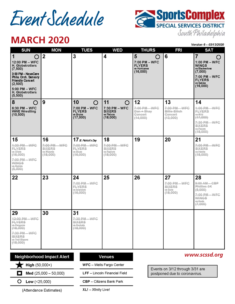 Scssd Updated March Sports Complex Events Calendar Events On 3 12 3 31 Are Postponed Due To Covid 19