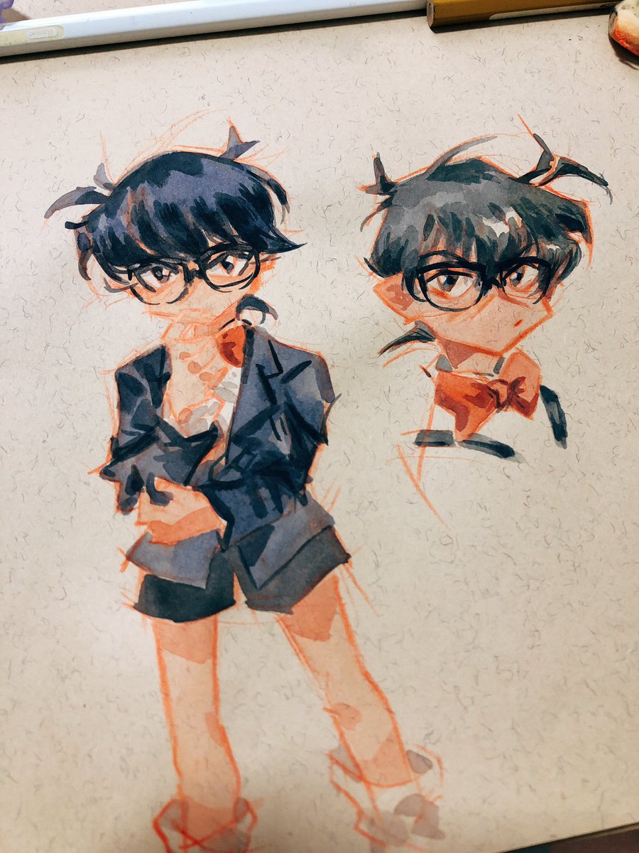 Bakeddeer's tweet image. Gouache/Posca/watercolor
Detective conan doodles ^^