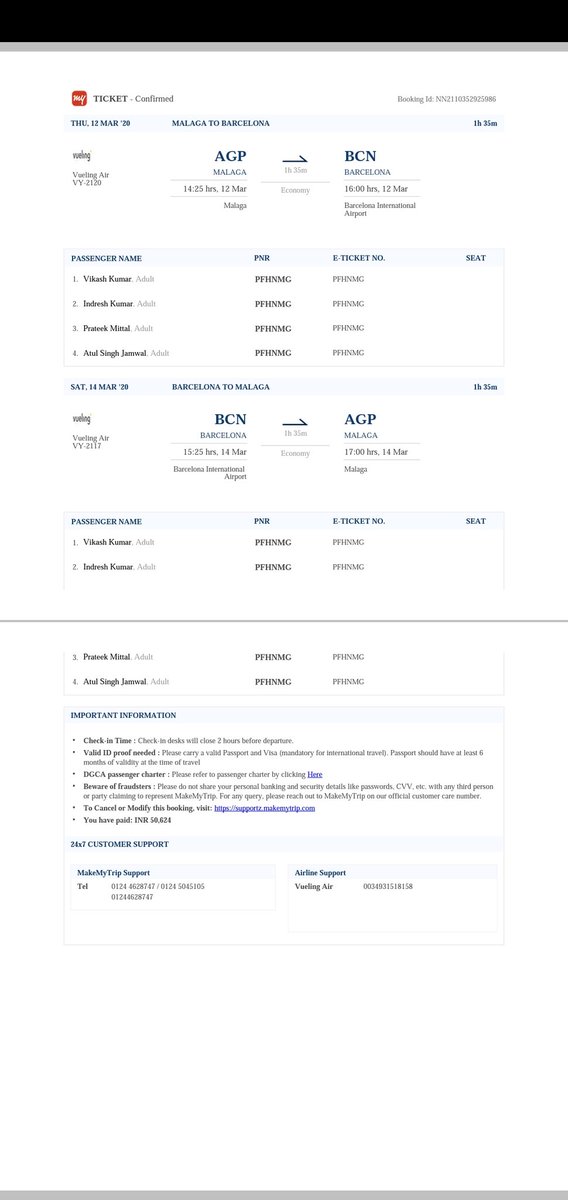 indresh04776915's tweet photo. @makemytripcare Dear MakeMyTrip Kindly provide the refund for our flight booked through Ur app.u r aware about the current situation in spain.due to which we have to cancel our flight.i request you provide the refunds.
@MoHFW_INDIA https://t.co/R2ppcmnUEW