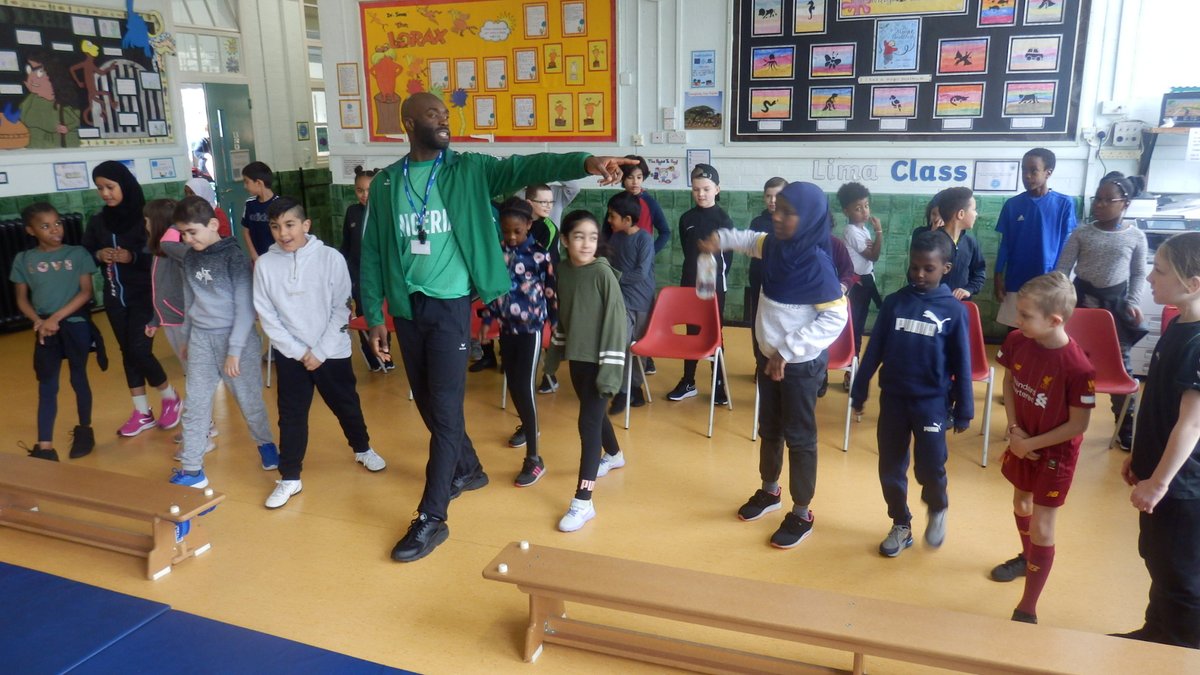 wormholtparksch's tweet photo. what a fantastic #SportsRelief2020 morning with our visiting athlete, Olympic Long Jump hopeful @zeekslife taking our pupils through their training circuit https://t.co/qeJhvqTqcP