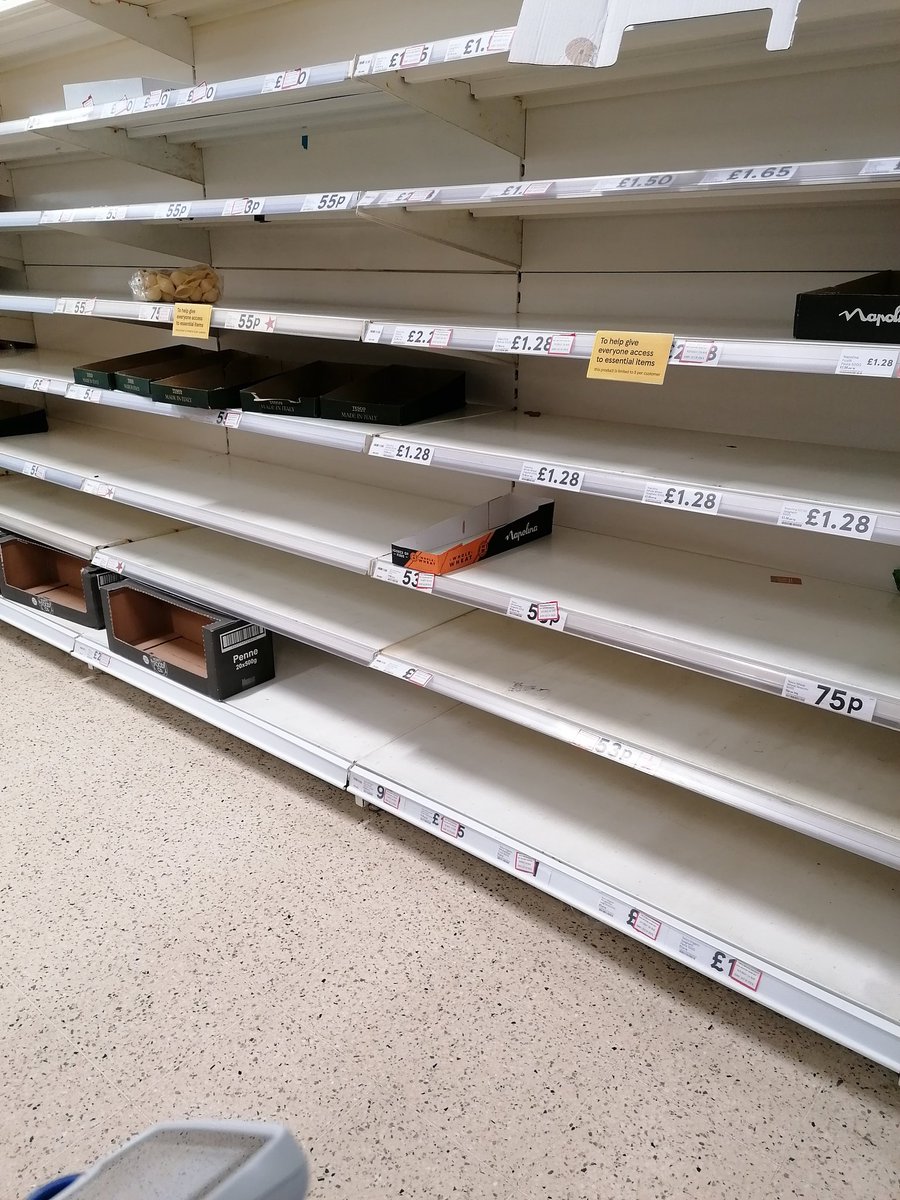 This is how to create fear and panic.

This is Tesco in Carrickfergus. Specifically the pasta shelves.

The rest of the store is fully stocked.

#WiseTheBap