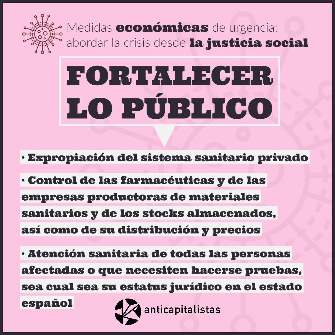 anticapi's tweet photo. Ayer el gobierno anunció medidas ante la crisis desencadenada por el coronavirus. Son medidas insuficientes y creemos que es necesario ir más allá. Urge combatir la desigualdad y evitar que la crisis la paguen las y los de abajo. Os dejamos nuestras propuestas en este hilo 👇 https://t.co/yk0h0ULYZq