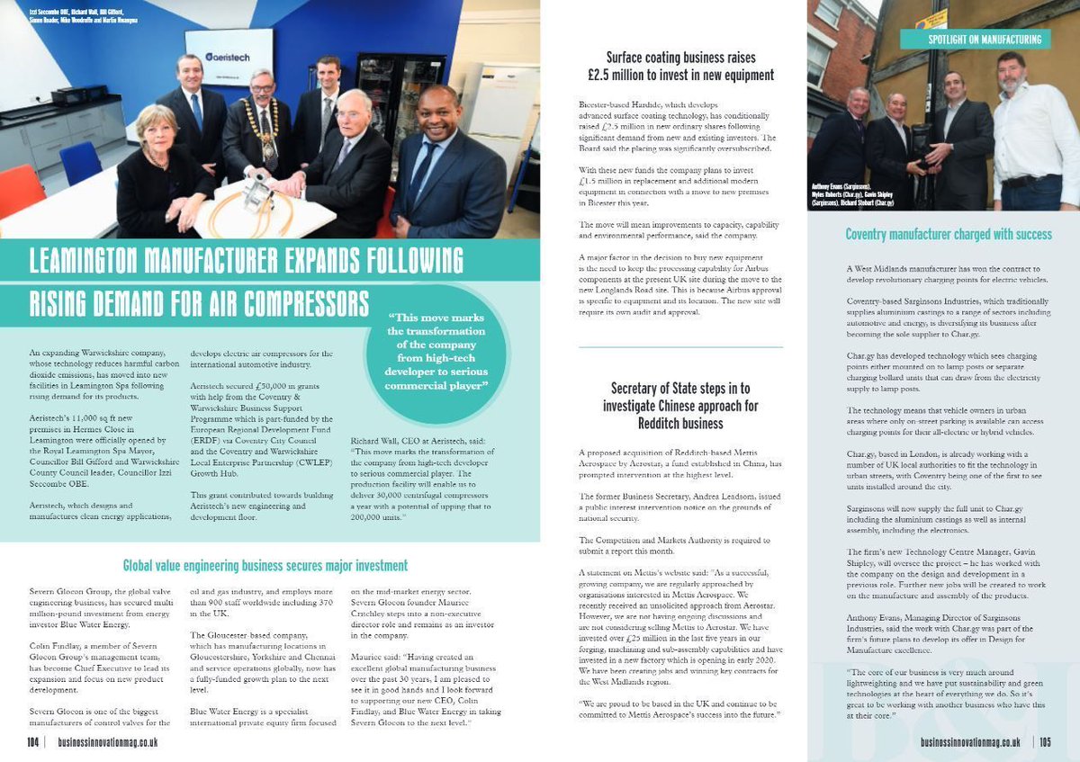 BizInnovateMag's tweet photo. Spotlight on Manufacturing is in our latest March/April Issue you can read it on pages 104-105 https://t.co/xvJueO9wGj @aeristech @SevernGloconTec #Hardide @MettisAerospace @SarginsonsLtd #manufacturing https://t.co/gamsGKj19C