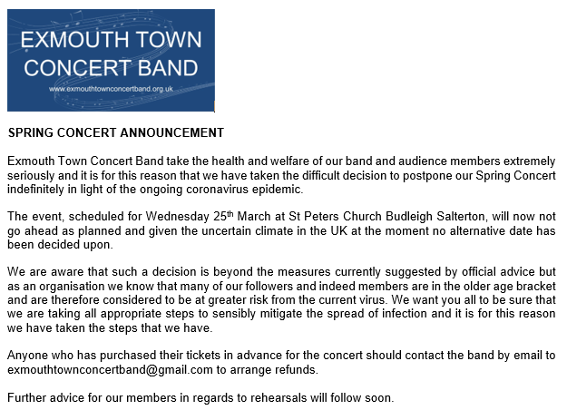 SPRING CONCERT ANNOUNCEMENT

<a href="/exmouthjournal/">Exmouth Journal</a> <a href="/DevonLiveNews/">Devon Live News</a> <a href="/EastDevonNews/">East Devon News.co.uk</a> @budleighhub <a href="/simonjamesjupp/">Simon Jupp</a> <a href="/BBCSpotlight/">BBC South West</a> @Musica_Devon <a href="/BBCDevon/">BBC Devon</a>