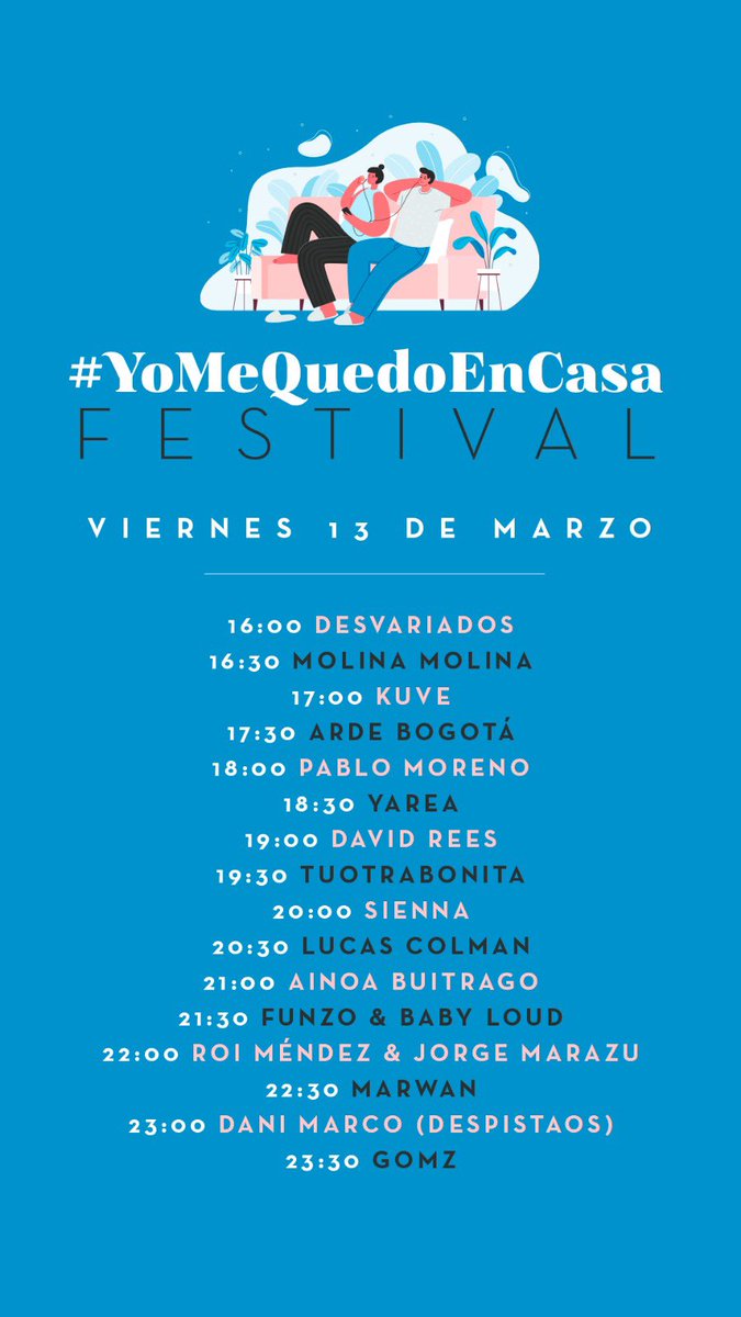 Marwanmusica's tweet photo. Pues #YoMeQuedoEnCasa y hoy os hago un concierto online en un live de Instagram. 
¡Vaya festival! Horarios: 
🇪🇸 22.30h.  / 🇦🇷 🇨🇱 18.30h
🇲🇽 15.30h.  / 🇵🇪 🇪🇨 🇨🇴 16.30h
🇻🇪 17.30h https://t.co/O6agnngASy