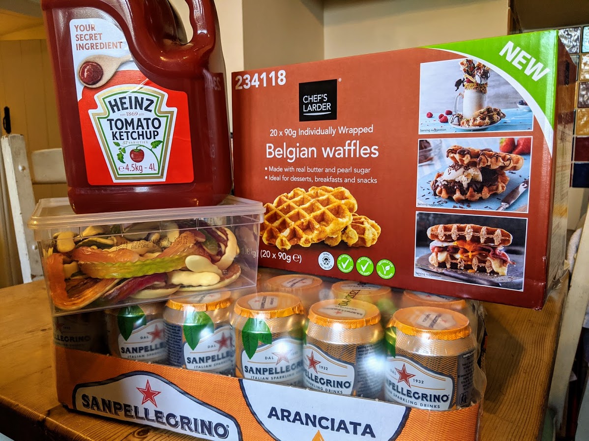 WorkPsy's tweet image. Went to panic buy toilet paper but instead I panic bought four litres of ketchup, a box of waffles, twenty-four cans of fancy fizzy pop and some gummy snakes.