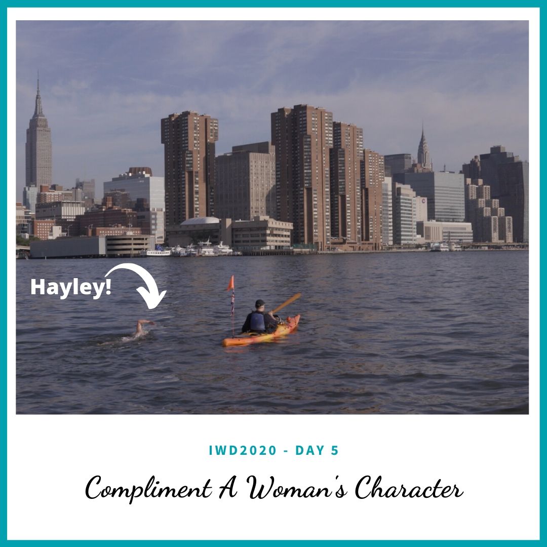 DAY 5 Compliment a woman that you know on one of her achievements or character traits. Here's my twin Hayley swimming around Manhattan. She also swum the English Channel WITHOUT A WETSUIT! Hayley’s incredible willpower and determination are an inspiration to me. #IWD2020