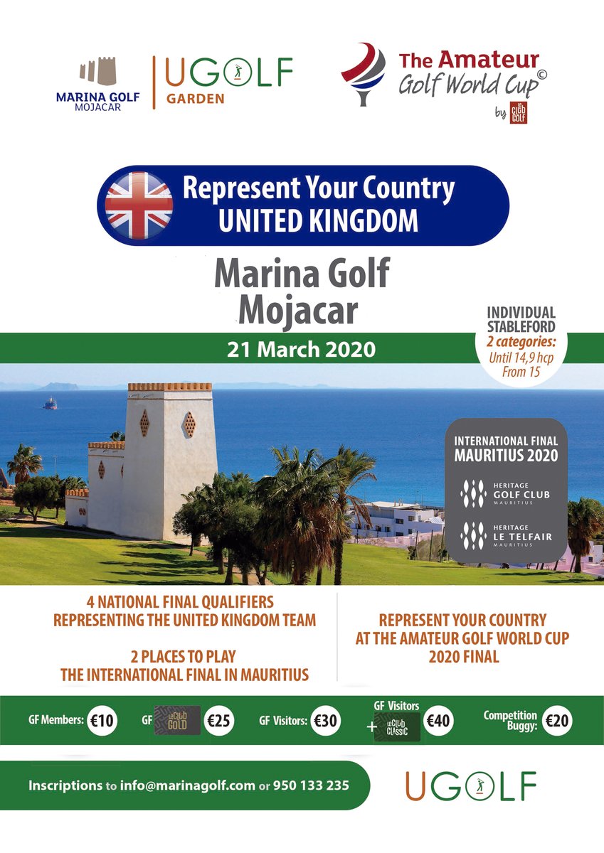 GolfMojacar's tweet photo. Save the date! Next March 21st  ⛳️ The Amateur Golf World Cup Tournament ⛳️  your chance to represent your country UK and qualify for the AGWC 2020 International Final in Mauritius 🏝!! https://t.co/xs9ZFNzSk6