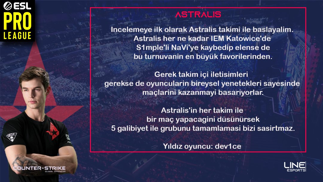 LineEsport's tweet photo. #ESLProLeague incelemelerimizde ilk takım #astralisgg https://t.co/TLDBybm1aI