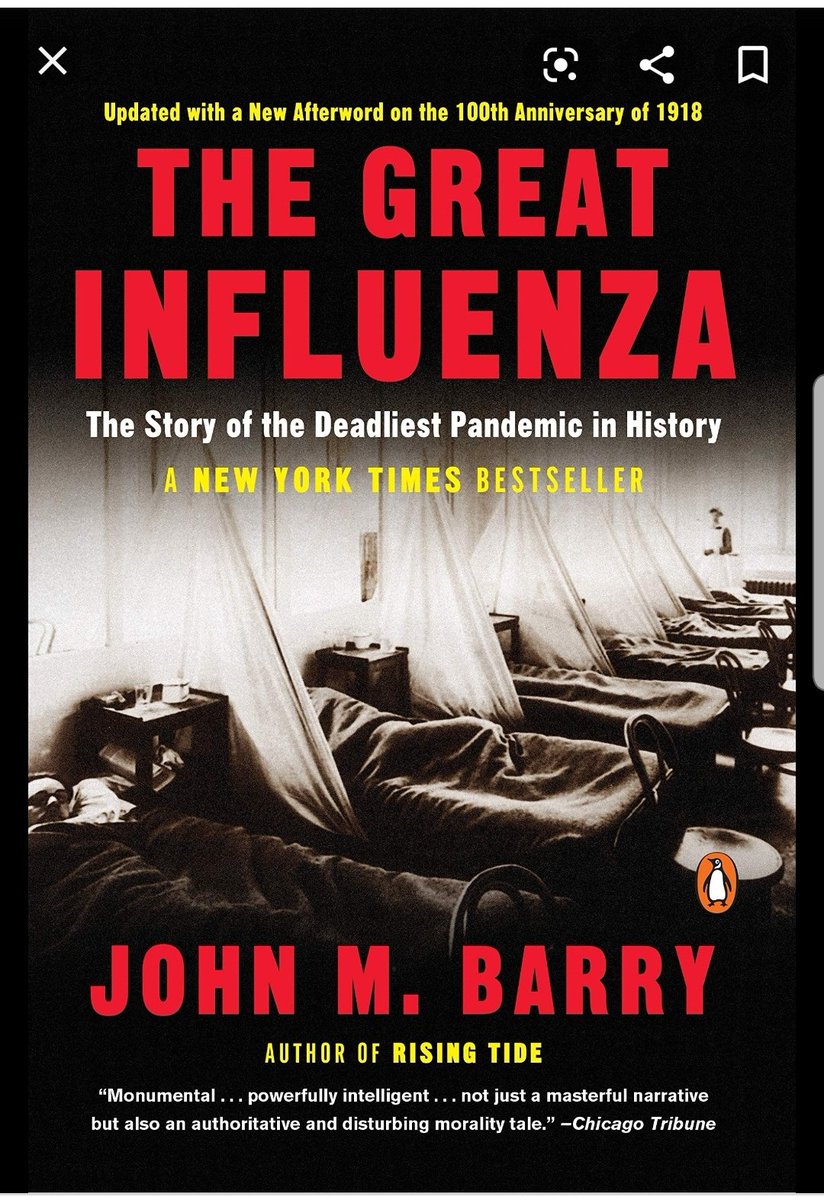 thatdjgallo's tweet photo. This is a good book if you want a topical quarantine read.

Funnest Fact: The 1918 "Spanish" flu that killed millions started in Kansas and was spread by U.S. troops, but the government stifled all media coverage here while the Spanish gov didn't, so it was linked there. Neat! 🙌🏽 https://t.co/ZV7ygfEORU