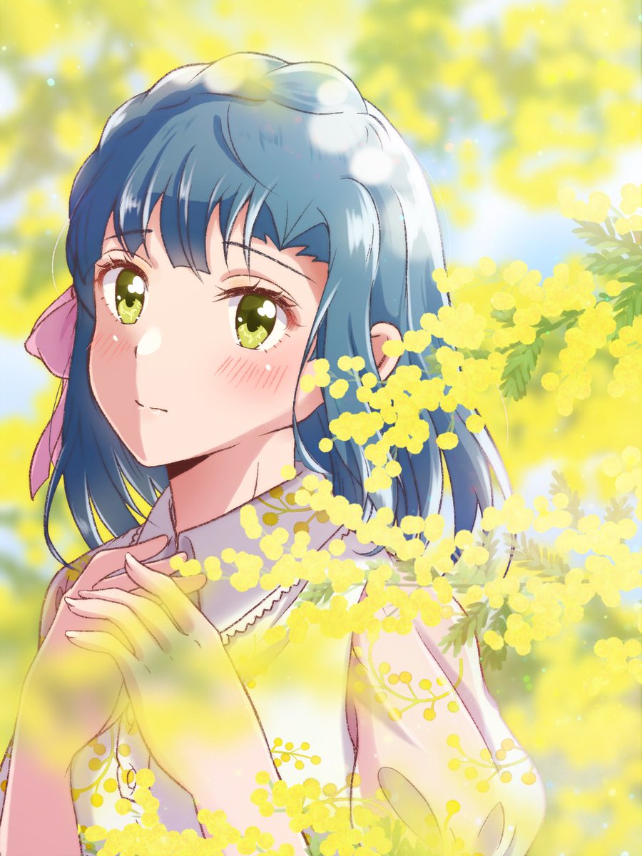 七尾百合子 「百合子と春の花 」|かみやのしっぽのイラスト